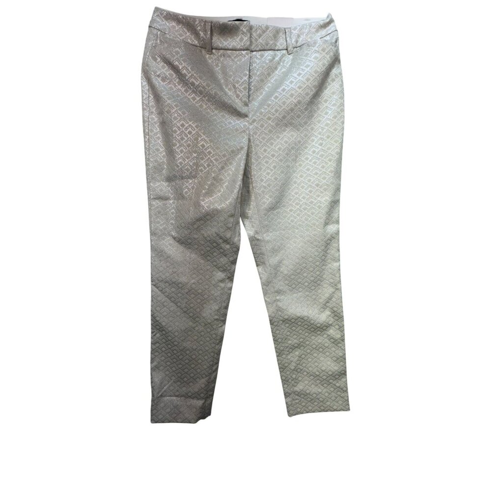 White House Black Market Womens Slim Ankle Pants Size 0P White Geo Metallic NWT